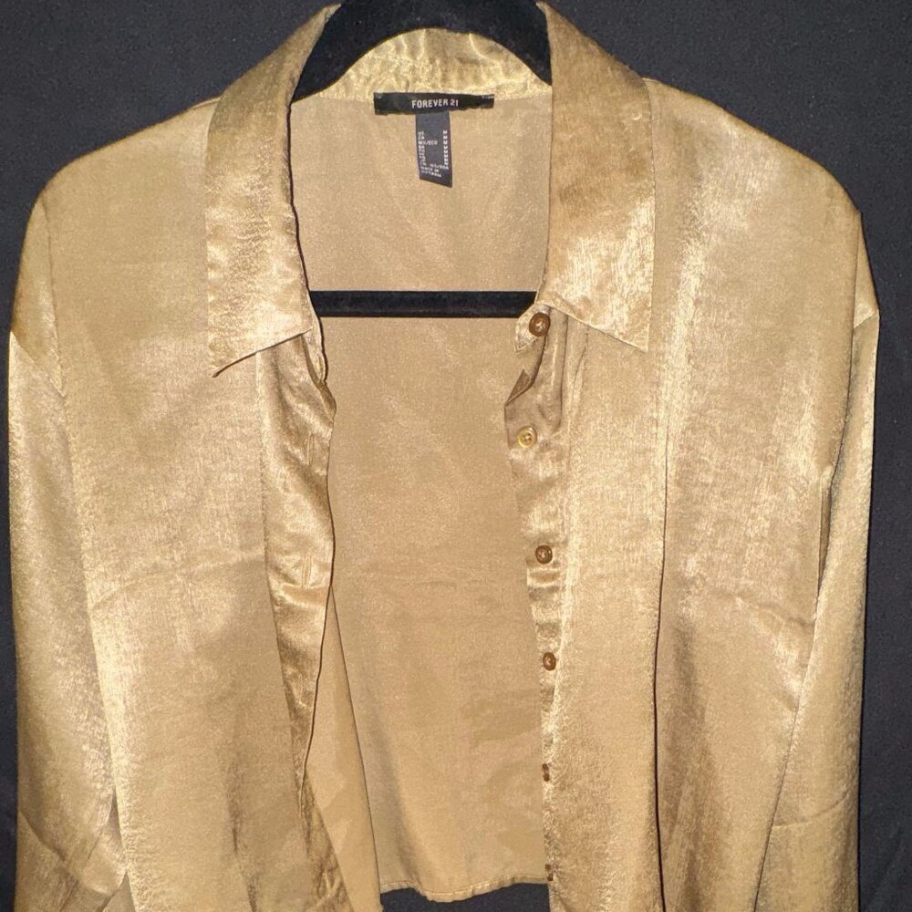 Gold Cropped Button Up